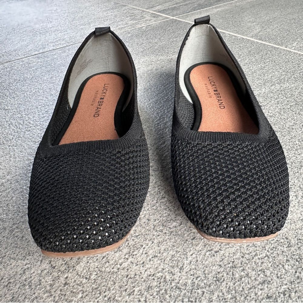EUC Lucky "Daneric" Black Slip‑On Ballet Flat Square Toe Washable Travel Shoe 7 - Picture 2 of 13